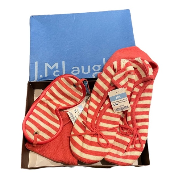 J. McLaughlin Slippers & Sleep Mask NWT Stripe Modal Cotton Size Small Medium - Picture 1 of 6